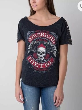 Affliction Black and Red Skull Graphic Tee